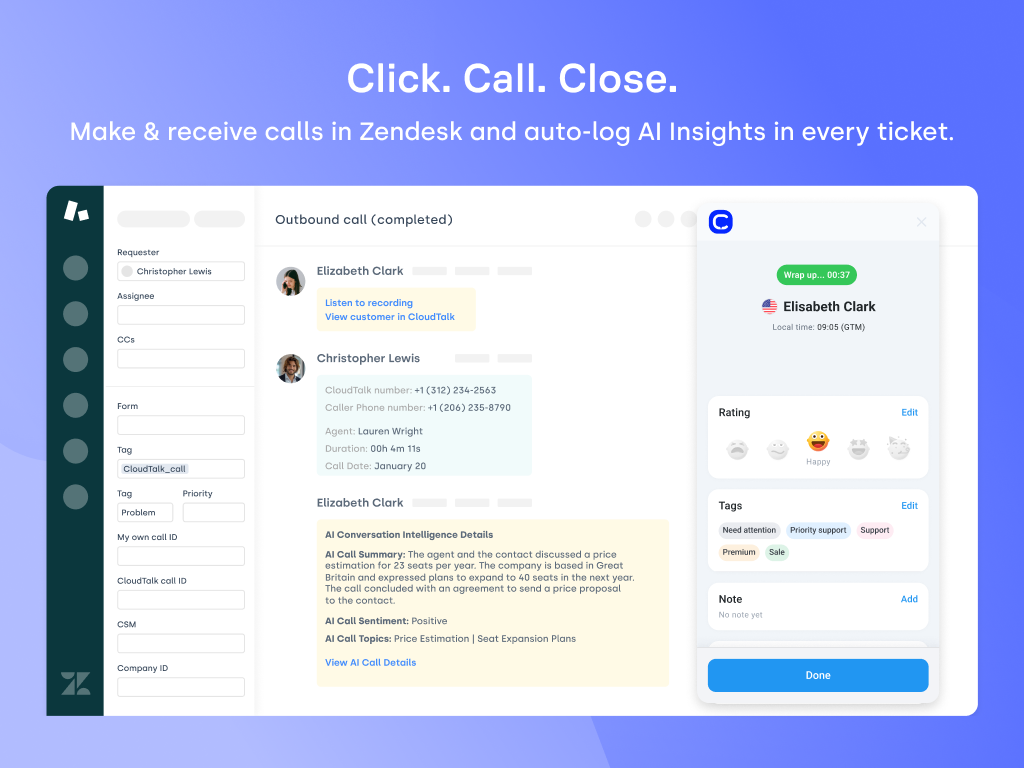 CloudTalk for Support primary marketing image — Contact Center app on the Zendesk Marketplace